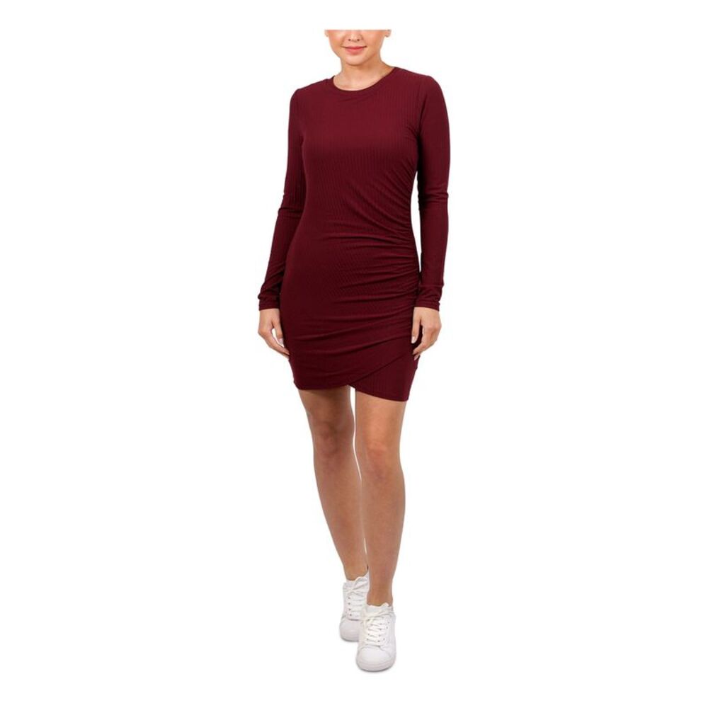 HIPPIE ROSE Womens Body Con Above The Knee Dress Burgundy Long Sleeve Juniors L